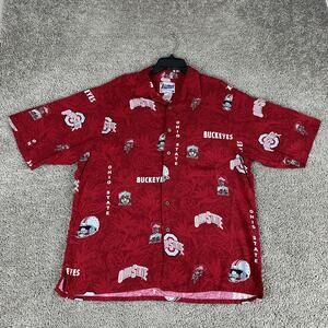 Ohio State Buckeyes Shirt Mens L Red NCAA Football Hawaiian Rayon Reyn Spooner